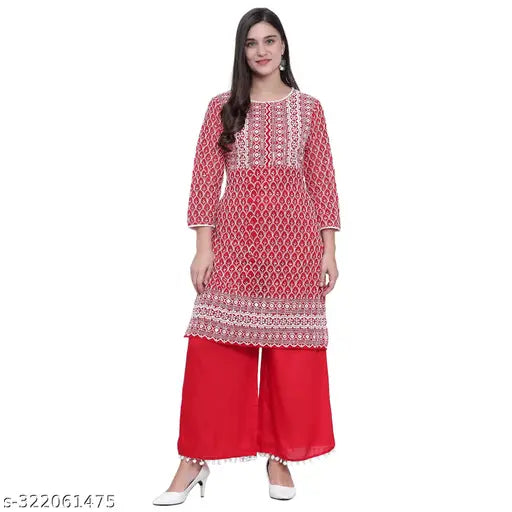 Nature Craft Red GEORGETTE embroidered  Women Kurti With Palazzo