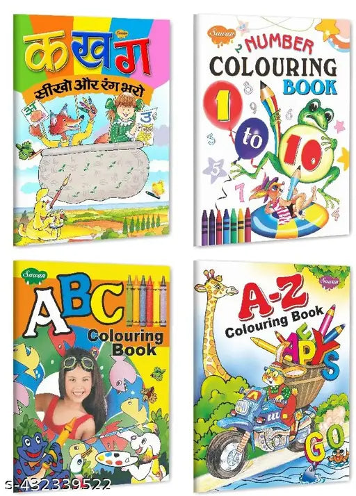 ka kha ga Sikho Or Rang Bharo  Number Colouring Book 1 to 10  A B C Colouring Book and A-Z Colouring Book for kids : Colouring book for kids  ABC colouring book for kids  Number colouring book for kids