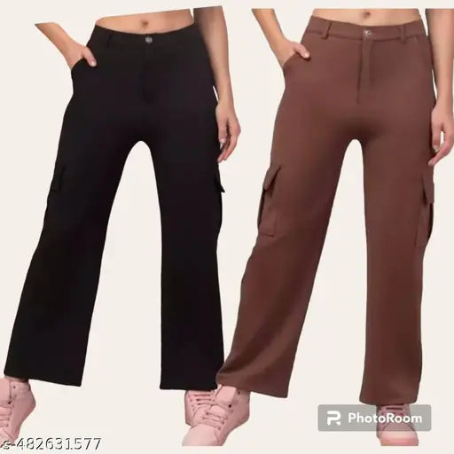 Women solid bell boutam cargo pants pack of 2 Girls casual bell boutam combo pants
