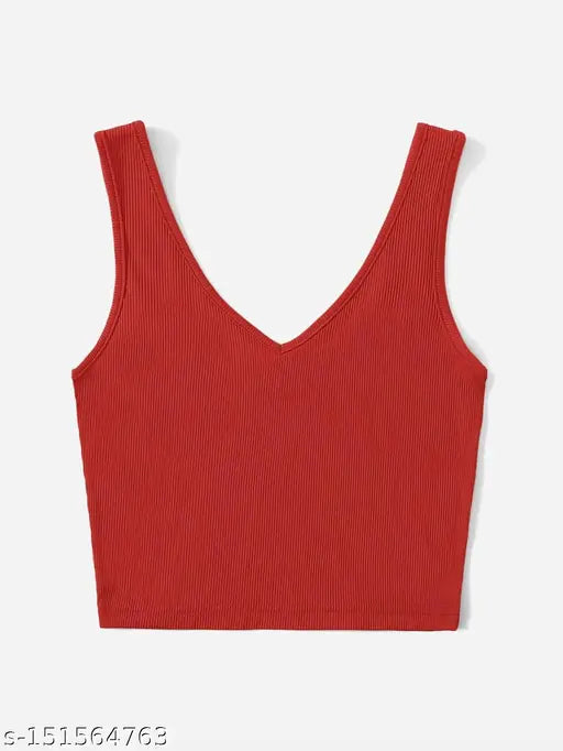 V-Neck Back Square Neck Crop Ribbed Top
