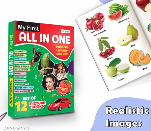 Children's educational book collection (Green Edition) : Kid's My First All in One Picture Library Box  Learning book for preschoolers  Educational picture books for toddlers Of 12 Books