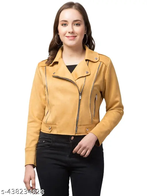 Avyola Women Winter wear Suede Solid Zipper Jacket  Polyester Long Sleeves Jacket