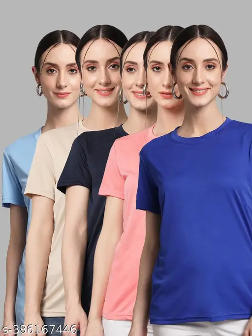 Womens Solid Tshirts Half Sleeves (Pack Of 5)