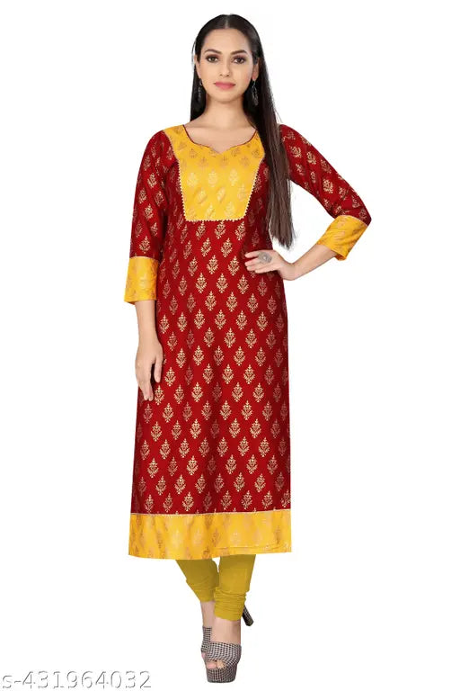 Ashima Designer Gold Foil Printed Sweetheart Neck Calf Length Premium Kurti