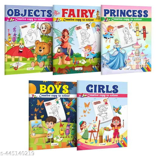 Objects  Fairy  Princess  Boys and Girl - Creative Copy to Colour book : Preschool Coloring Book  Colour Picture Book  Coloring Book for Early Learners for Ages 3-12 - Combo of 5 Copy Colouring books