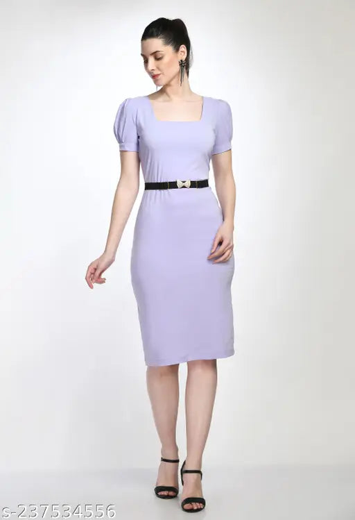 Elegant Solid Belted Sheath Dress