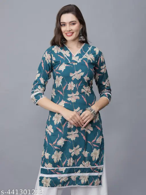 Women Floral Print Pure Cotton Straight Kurta