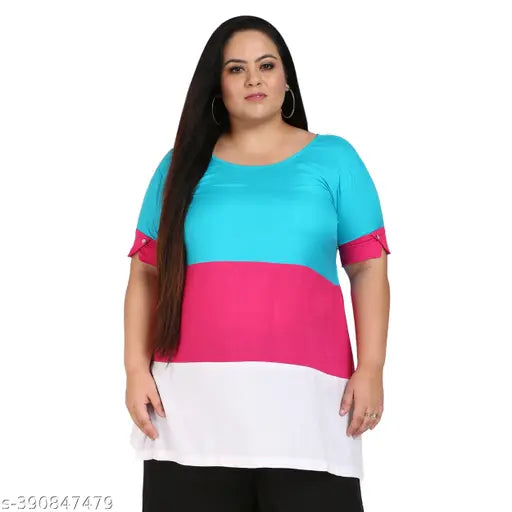 FAZZN Plus Size Inclusive Multi Color Round Neck Half Sleeves Rayon Top