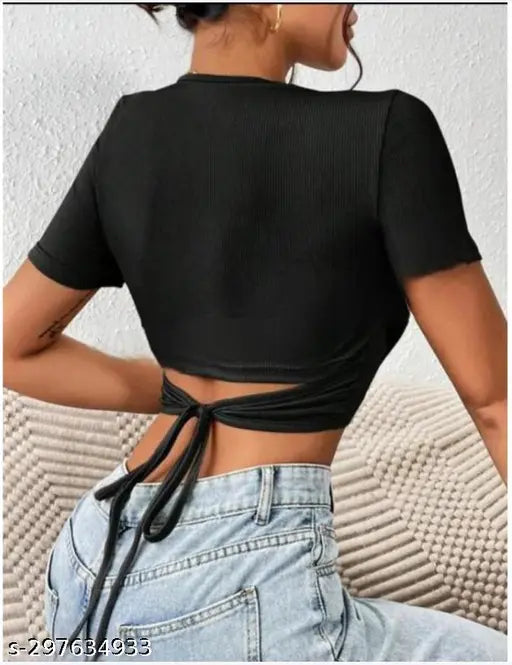 Round Neck Back String Top