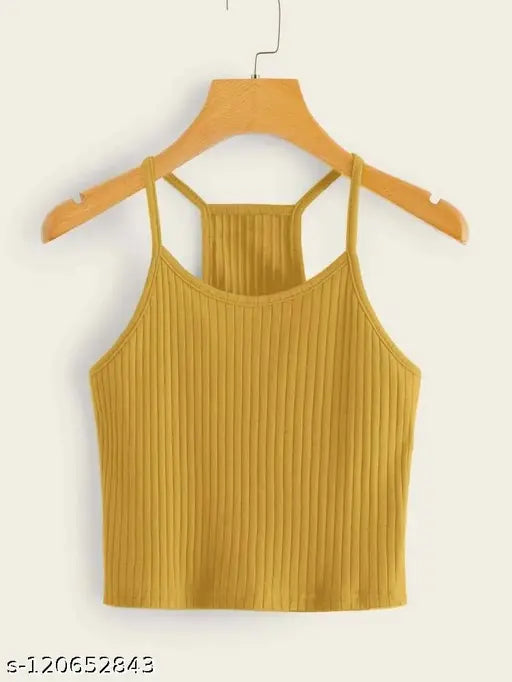 Round Neck Sleeveless Spaghetti Ribbed Crop Top
