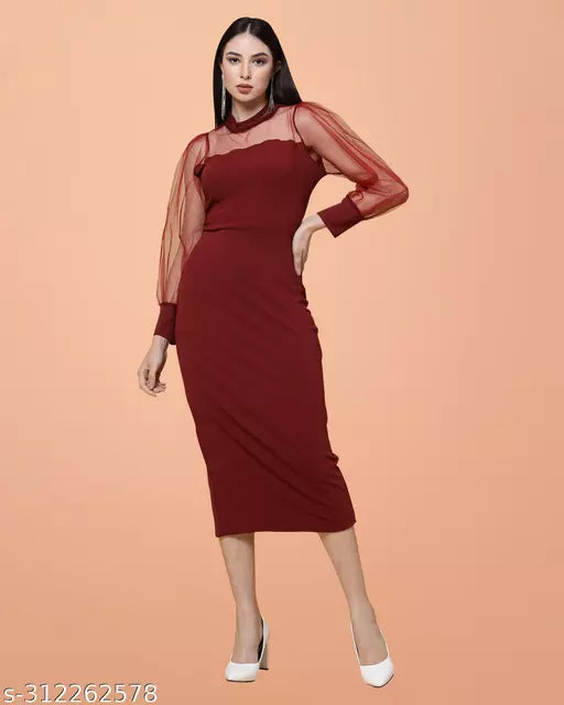 women solid bodycon dress  knee length dress  red dress for women  winter bodycon dress for women