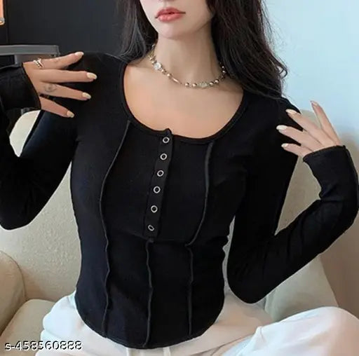 DEMANDING FULL SLEEVE TICH BOTTON TOP FOR GIRLS AND WOMENS BLACK