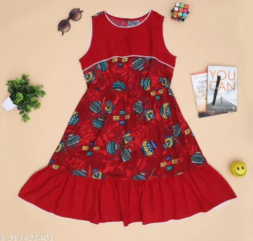 Nature Craft Red Rayon Floral Sleeveless Round Neck Full Length Women Dress