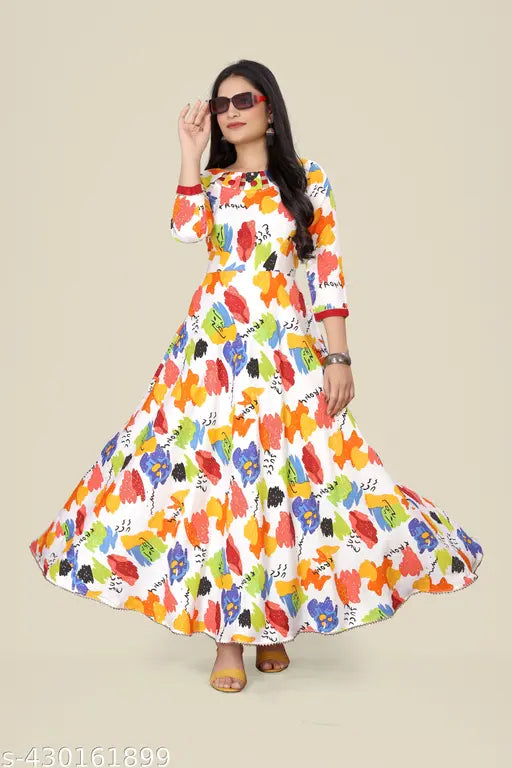 Ashima Designer Exports Quality Rayon Printed Cutout Neck Long Fancy Kurti