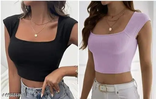 Women Casual Wear Square Neck Half Sleeve Crop Top