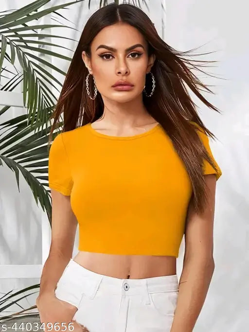Round Neck Simple Short Sleeve Fashionable Top For Woman