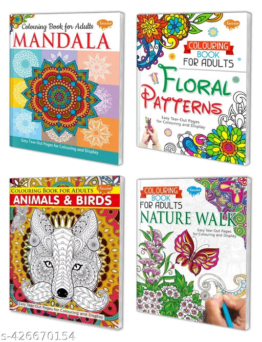 Colouring Books for adults - Mandala  Floral patterns  Animals & birds and Nature Walk : Mandala colouring books for adults  Colouring books for adults  Children colouring books - Set of 4 colouring books
