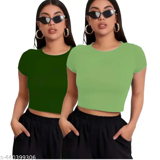 Combo (Pack Of 2 ) Round Neck Short Sleeve Fashionable Top For Woman