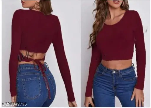 Round Neck Full Sleeve Back String Top