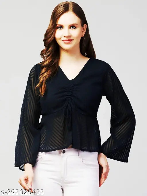 Elegant Chiffon Drawstring Top