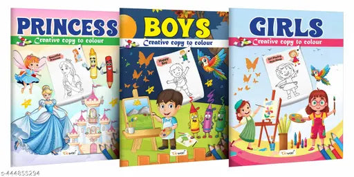 Princess  Boys and Girl - Creative Copy to Colour book : Easy Coloring Book for Young Learners  Toddlers Coloring Book  Copy to Colour Book for Ages 3-12 - Pack of 3 Copy Colouring books
