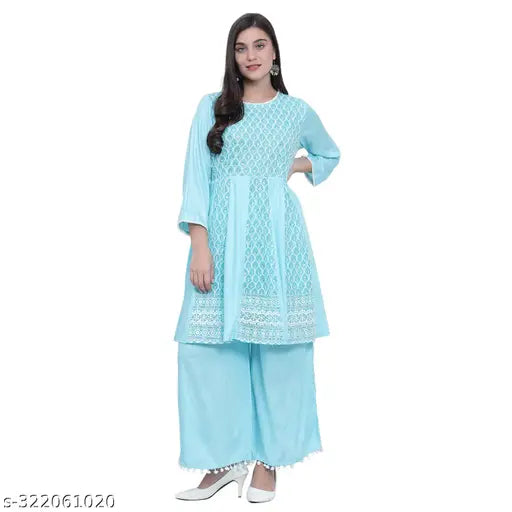 Nature Craft Sky Blue GEORGETTE embroidered  Women Kurti With Palazzo
