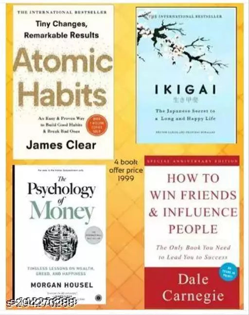 Atomic Habit+Ikigai+Psychology Of Money+How To Win Friends And Infuence People by Life Changing books