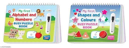 My First Alphabet & Numbers and Shapes & Colours Busy Puzzle Book : Early Learning Binder book with Activities  Spiral Binding book  Sticker activity book - Pack of 2 Busy Puzzle Books