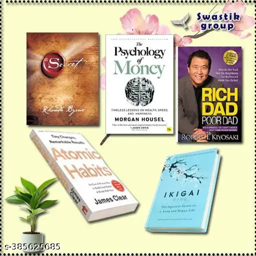 Combo of 5 Books SECRETS + Rich dad poor dad + Atomic habit + The psychology + Ikigai Hardcover + ( english paperback in best price and hot deal )