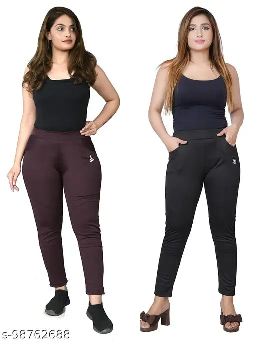 Women's Pack of 2 Maroon Colorblocked Trackpants -Activewear