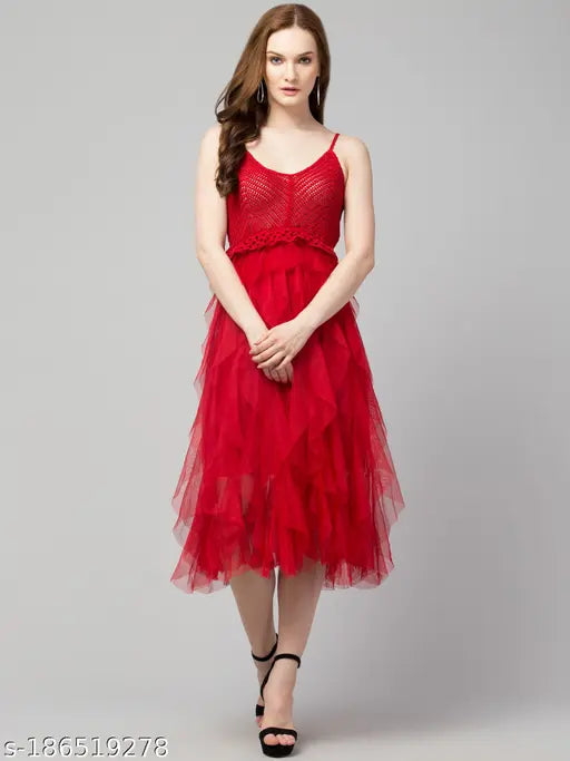 Women Crochet Solid Mesh Dress
