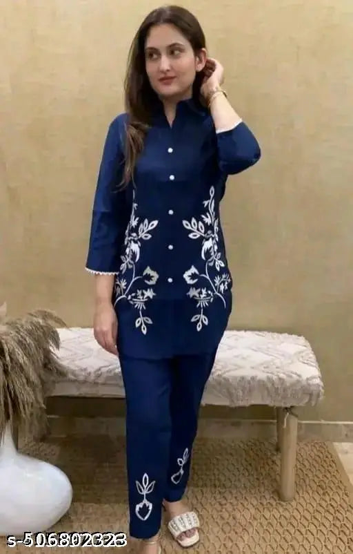 Women printed 3/4 sleeve co-rd set