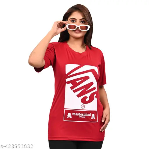 Woman Round Neck Cotton Blend Printed T shirt