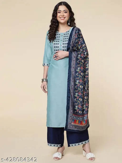 women's embroidery kurta pant with dupatta set