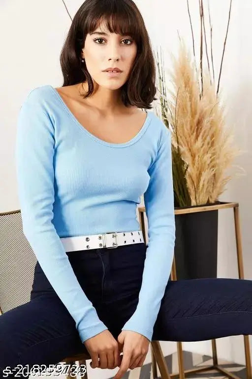 Women Round Scoop Neck Full sleeves Ribbed Top