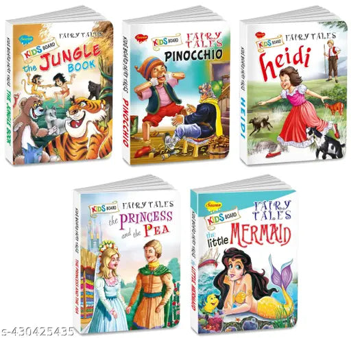 The Jungle Book  Pinocchio  Heidi  The Princess and the Pea and The Little Mermaid Board book for kids : Board book for kids  Children learning fairy tale  Storytelling book for kids  Story book for kids - Set of 5 board book for kids