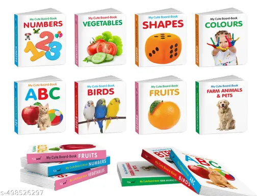 All-in-One Learning Board Book Set for Toddlers :First Cute Board Book of ABC  Colours  Birds  Fruits  Farm Animals & Pets  Vegetables  Shapes and Numbers-Educational Picture Books for Kids -Pack of 8