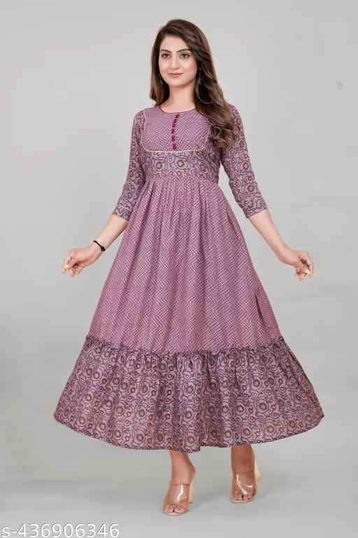 Ashima Designer Multicolor Foil Print Patch Work  Flared Anarkali Kurti