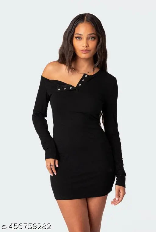 WINTER SPECIAL TICH BOTTON BODYCON DRESS BLACK