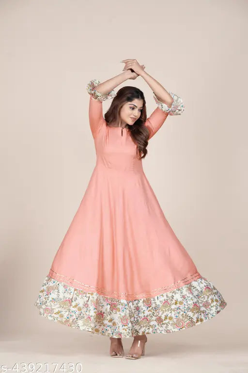 Ashima Designer Premium Quality Peach Color Flared Rayon Designer Kurti