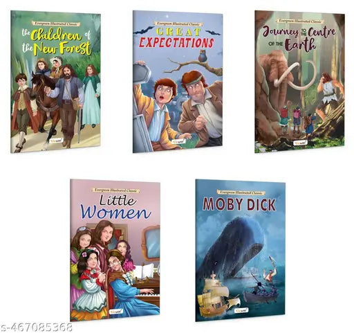 Illustrated educational books for young readers : Great Expectations  Journey to the centre of the earth and more - Timeless children's adventure books  Learning books for kids - Pack of 5 books
