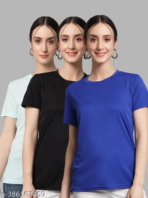 Womens Solid Tshirts Half Sleeves (Pack Of 3)