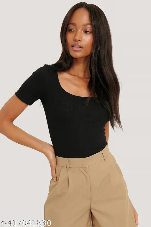 Redamancii Scoop Neck Short Sleeve Casual Ribbed Top for  Girls and Women