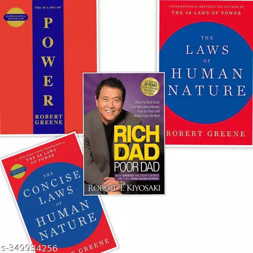 Sets of 4 Books - THE 48 LAWS OF POWER  + The Laws of Human Nature +  Rich Dad Poor Dad +  THE CONCISE LAWS OF HUMAN NATURE - Paperback