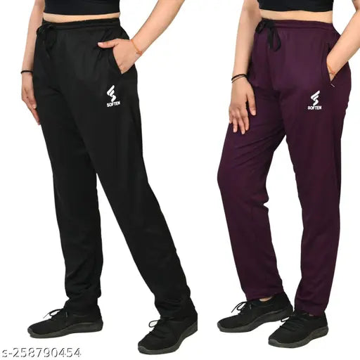 Women's Pack of 2 Multicolor Solid Trackpants joggers-Activewear