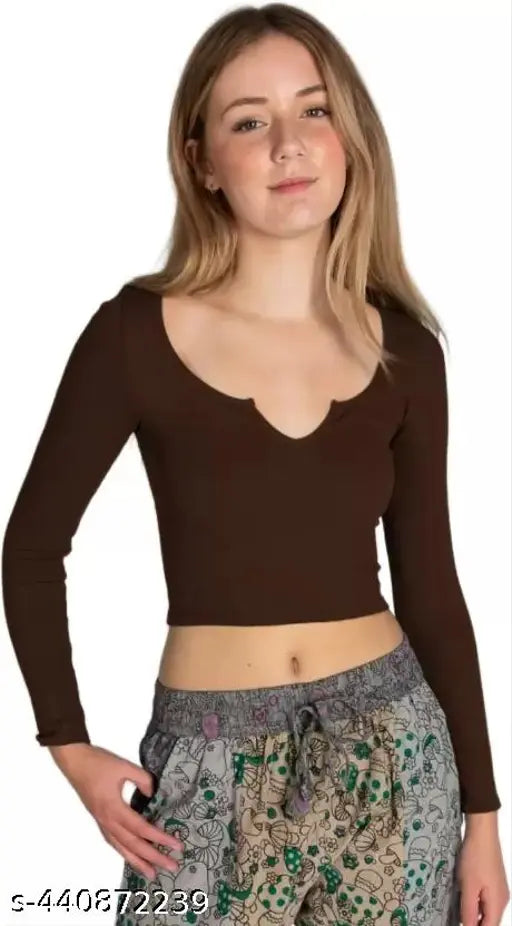 Scoop Neck V-Cut Rib Top Full Sleeves