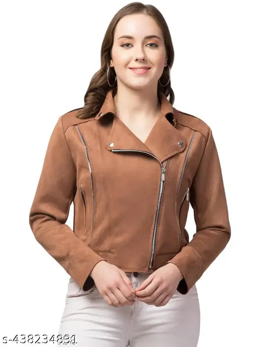 Avyola Women Winter wear Suede Solid Zipper Jacket  Polyester Long Sleeves Jacket for women
