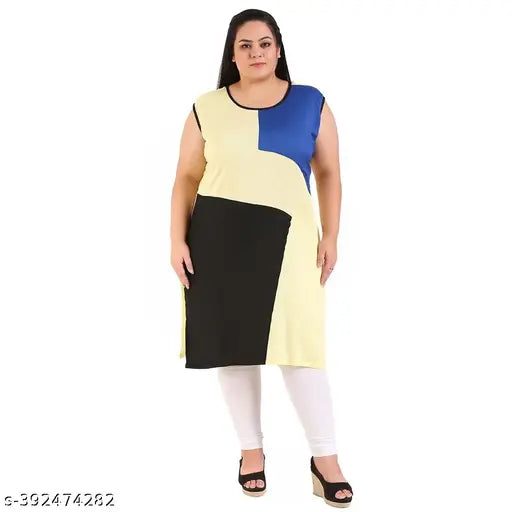 FAZZN Plus Size Customizable Sleeveless Rayon Kurti in Multicolor