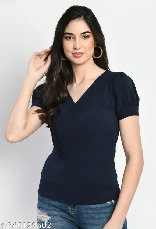 Trendy Solid Pleated Top