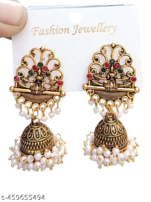 Women Gold Plated Earrings - Pearl Beaded Jhumka 